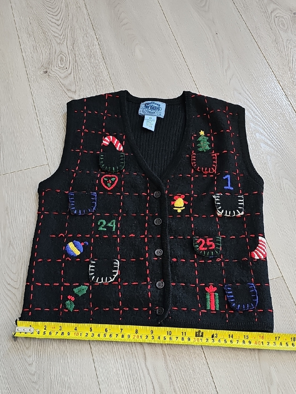 Vintage Boiled Wool Ugly Christmas Sweater Vest Christmas Countdown Embroidery - Picture 13 of 13